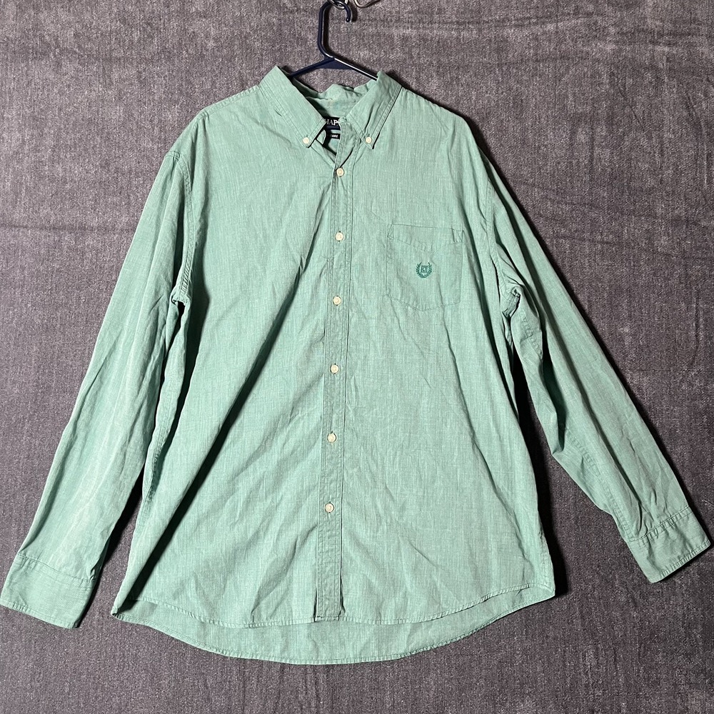 Chaps Mens XL Green Solid Long Sleeve Button Down Shirt Cotton Blend Easy Care